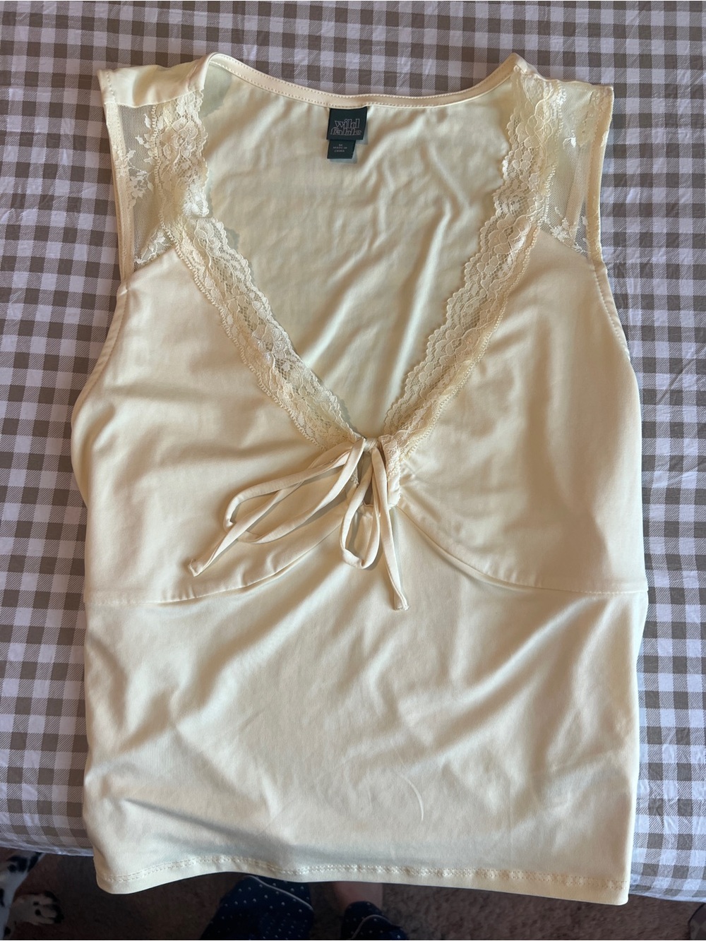 Target Butter Yellow Lace Trim Sleeveless V-Neck Top